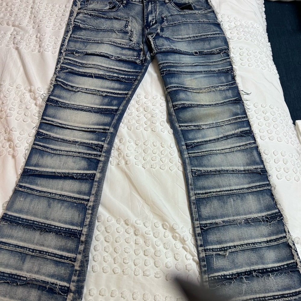 Men's Blue Wornstar Bandage Stage Denim Jeans - Picture 7 of 7